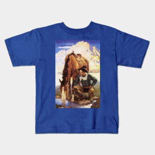 Cowboy Watering His Horse by NC Wyeth Kids T-Shirt